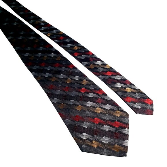 Paul Dione 100 Silk Men Geometric Tie Multicolor Red Gold Black Dad Gift Office - Picture 1 of 5